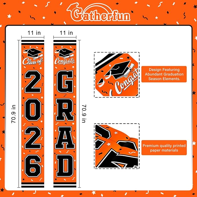 2026 Graduation Decorations,Congrats Grad Banner Backdrop for Class of 2026 Decorations- Orange Graduation Party Decorations