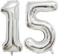 Large Silver 15 Number Balloons, 40 Inch Jumbo Number 15 Balloon, Silver Foil Mylar Balloons for Girl Sweet 15th/51th Birthday Party, Anniversary Decorations