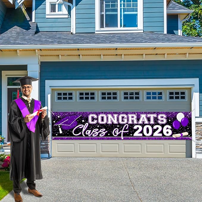 Graduation Decorations 2026 Yard Sign Large Class of 2026 Banner Purple Congrats Grad Signs for Graduation Party Decorations (Purple)