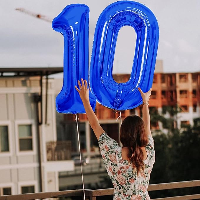 Number Balloons Navy Blue Balloons - Giant Number 10 Balloon, Blue 10th Number Balloon Birthday Decorations for Boys