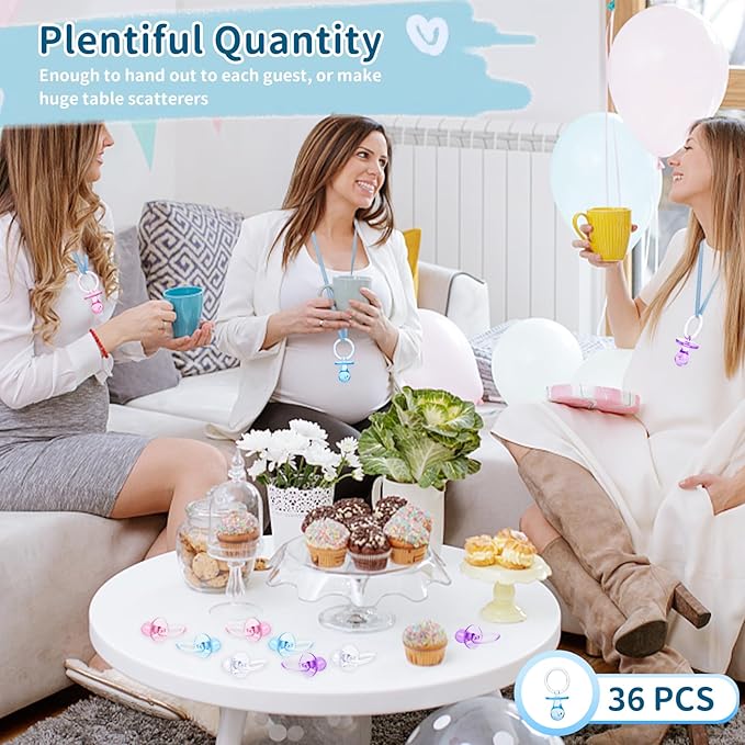 Pacifiers for Baby Shower Game, 36 Plastic Pacifiers for Baby Shower Decoration DIY, Large Size Baby Shower Pacifiers, Gender Reveal Party Table Scatter/Hunt Baby Shower Game Props(Blue, 2.75 in)