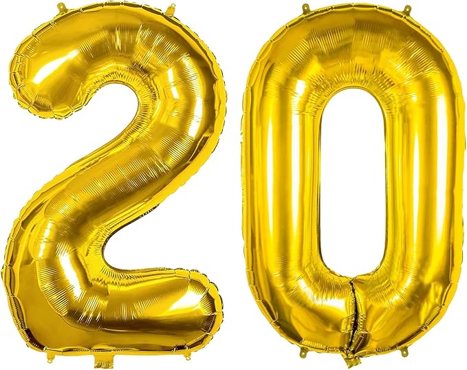 40 Inch Number Balloons 20 Gold Big Giant Jumbo Number Foil Mylar Balloons for 20th Birthday Party Supplies Anniversary Events Decorations (Gold-20)