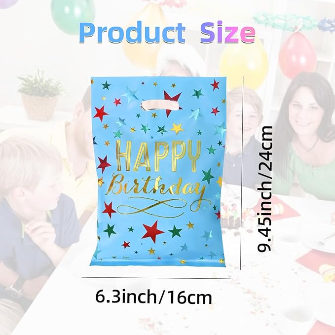 40pcs Party Favor Bags for Kids Birthday Goodies Bags, Plastic Gift Bags for Kids Girls Boys Candy Birthday Party Favor Gift Wraps (40pcs star pattern 4colors)