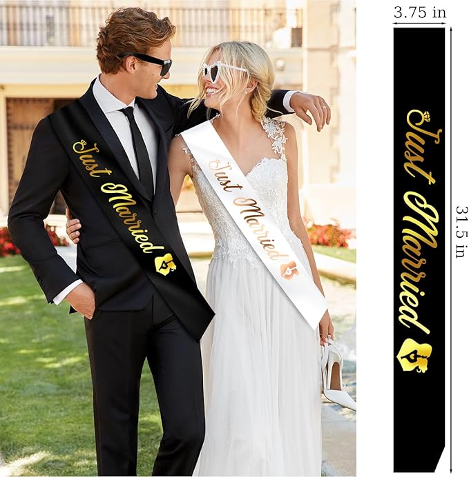 Just Married Bride and Groom Sunglasses and Sash for Just Married Wedding Party Decorations