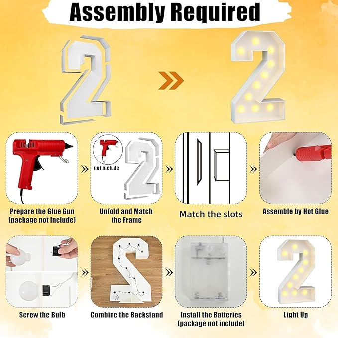 Marquee 4ft Number 2 Light Up Number White Large Mosaic Frame Slots-in Letter 2 for 2nd Birthday Party Decorations Pre-Cut Cardboard Giant Cut-Out Thick Foam Board 2025 Sign Graduation