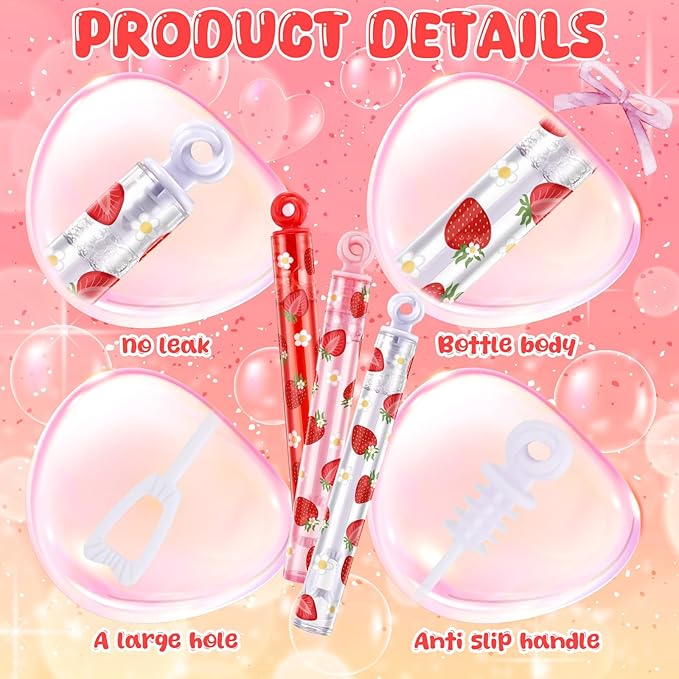 32 Pcs Strawberry Bubble Wands Sweet Berry Bubble Wand for Party Favors Adult Summer Activity Birthday Party Goodie Bag Stuffers Gifts Wedding Supplies