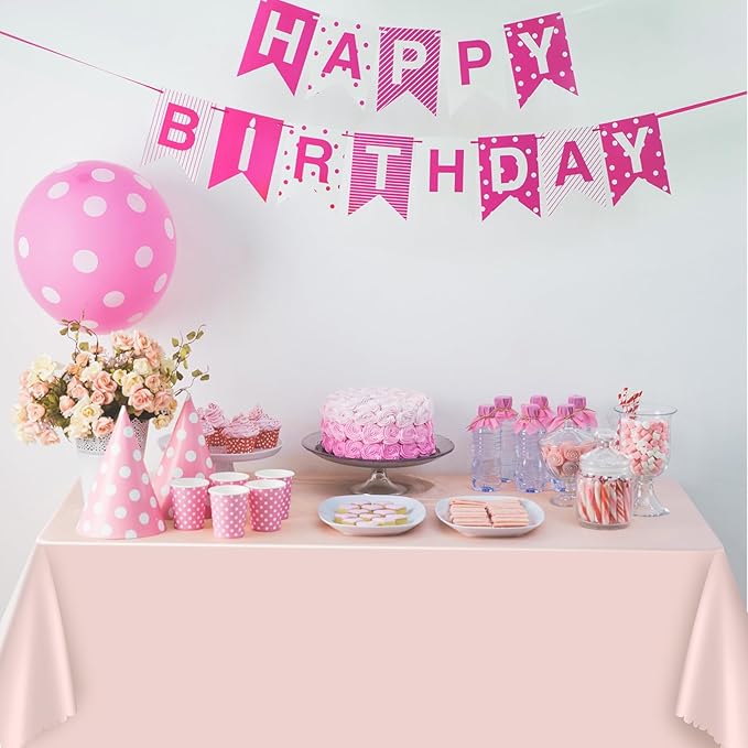3 Pack Plastic Light Pink Tablecloths, 54 X 108Inch Disposable Spring Tablecloth Scalloped Mother's Day Table Cloth for Rectangle Tables Table Cover for Easter Baby Shower Bridal Tea Party Wedding