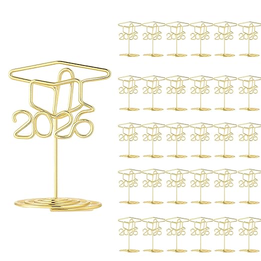 Rtteri 30 Pcs 2026 Grad Cap Graduation Picture Display 2 Inch Gold Photo Holders for Centerpieces Graduation Table Number Holders Card Stands for Class of 2026 Grad Party Supplies