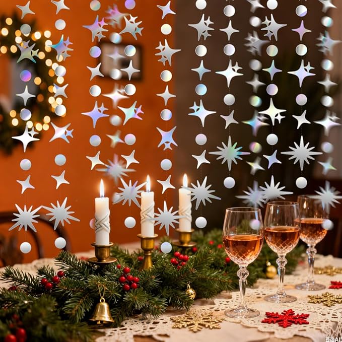 Glitter Star Garlands Decorations, 46 Feet Star Paper Garland Banner, Circle Dot Star Hanging Streamers for Valentine's Day Wedding Anniversary Birthday Ramadan Graduation Party Supplies Decorations