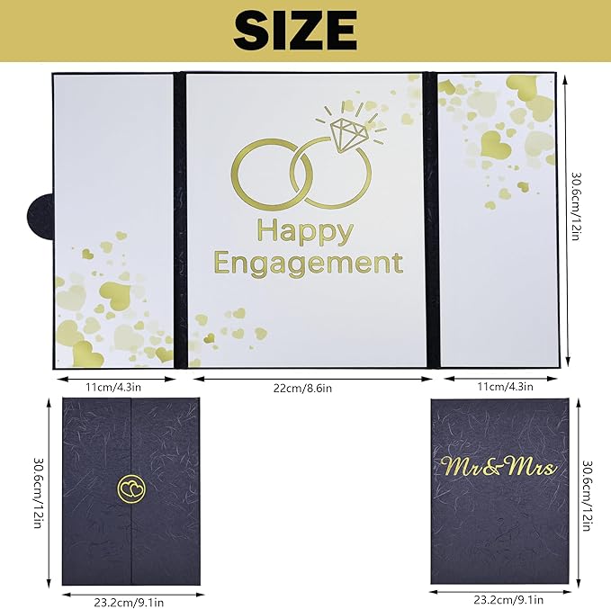 Engagement Party Decorations, Happy Engagement Guest Book Alternative, Large Engagement Card Engagement Gifts for Couple, Engagement Signature Book Engagement Decorations Party Supplies (Black)