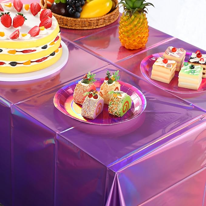 1 Pack Ombre Iridescent Pink and Purple Plastic Tablecloths, Shiny Disposable Laser Rectangle Table Covers Holographic Foil Tablecloth Iridescent Kpop Birthday Bridal Party Decoration, 54x108 Inch
