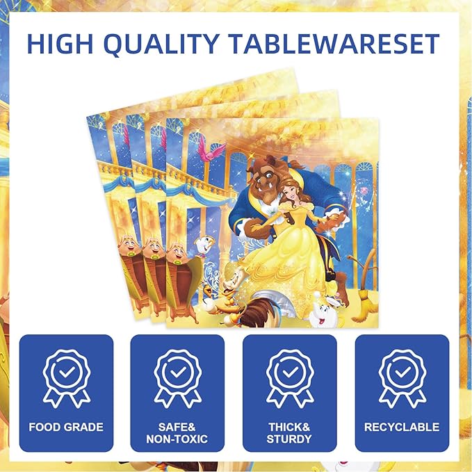 deenor 141pcs Beauty and The Beast Birthday Tableware Decorations Party Plates Cups Soccer Theme Napkins Beach Ball Tablecloth for Soccer Party Decoration (Beast)