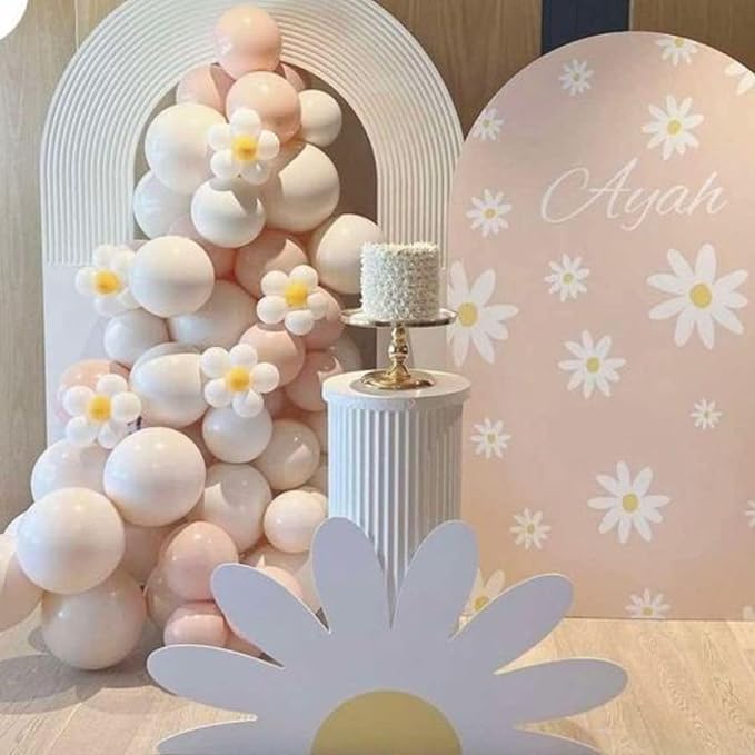 Daisy Balloon Garland Arch Kit,Macaron Pastel Pink Sand White Boho Groovy Party for Baby Shower Floral Theme Birthday Wedding Two Groovy Party Decorations