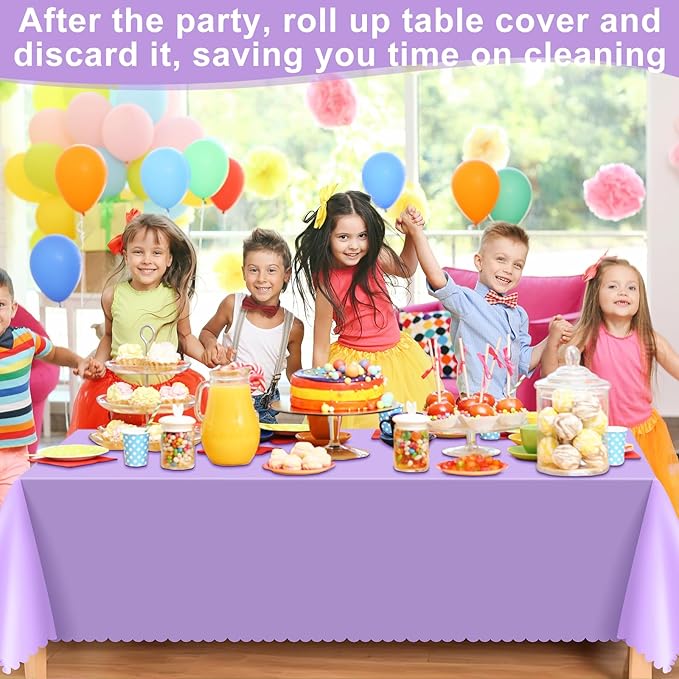 6 Pack Lavender Plastic Tablecloth, 54 X 108Inch Disposable Light Purple Scalloped Easter Table Cloth Waterproof Spring Table Cover for Mother's Day BBQ Picnic Baby Shower Birthday Wedding Decor