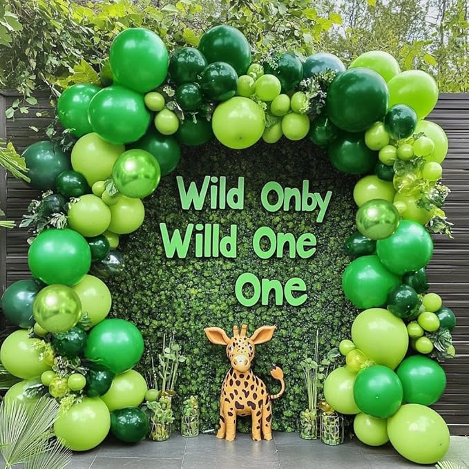Green Balloon Garland Double Stuffed Dark Lime Green Emerald Metallic Arch Kit For Dinosaur St Patricks Day Jungle Forest Themed Birthday Party Decoration