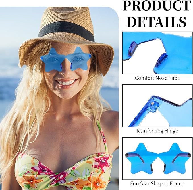 12 Pairs Star Sunglasses Bulk 4th of July Star Glasses Rimless Patriotic Fourth of July Star Shaped Party Sunglasses