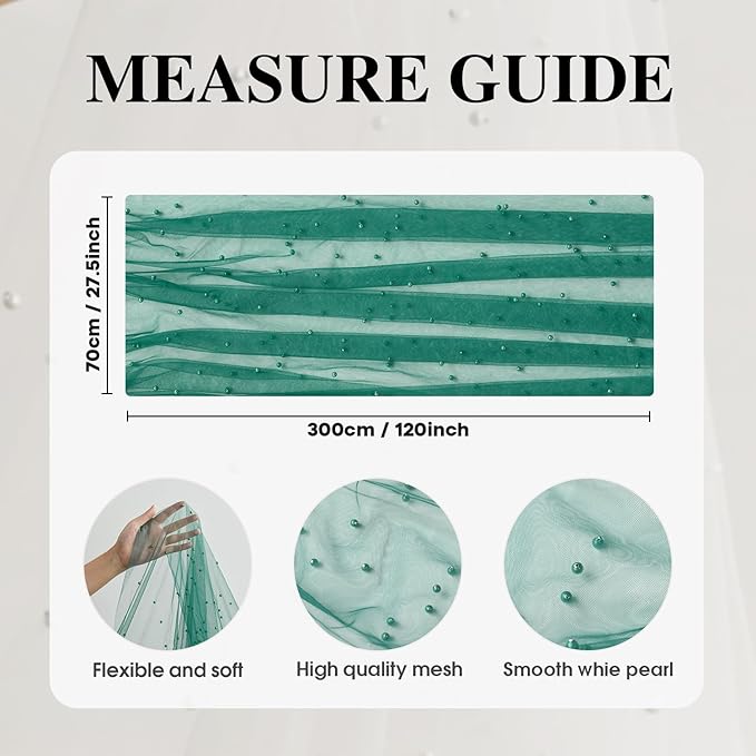Artoid Mode 6PCS Pearl Dark Green Gauze Table Runner 120 Inch 10FT, Seasonal Sheer Dining Holiday Wedding Birthday Baby Shower Table Decor for Home Party
