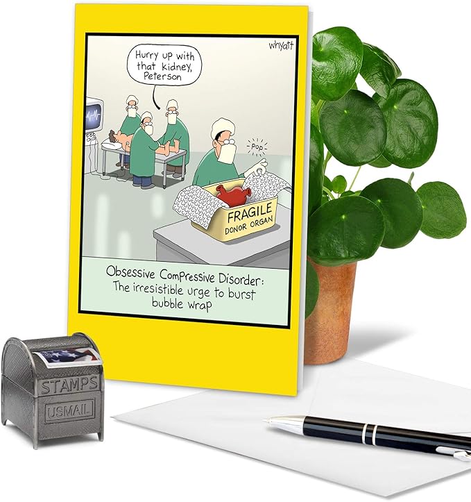 NobleWorks - 1 Hilarious Greeting Card for Birthday - Funny Birthday Cartoon, Comic Notecard - Obsessive Compression Disorder C4855BDG