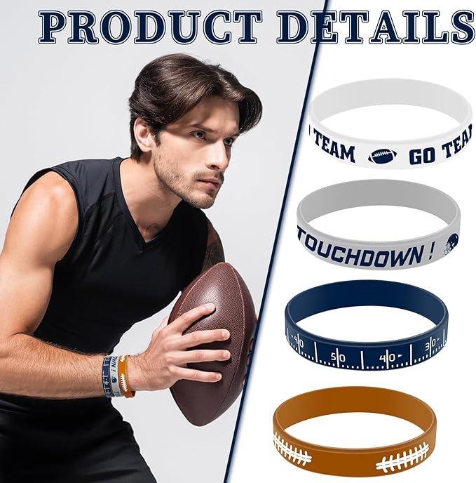 Deekin 32 Pcs Football Wristband Silicone Bracelets Football Party Favor Bracelet Motivational Rubber Bracelets for Men Women Fan Party Favors Sport Theme Birthday Supplies Gifts(Classic)