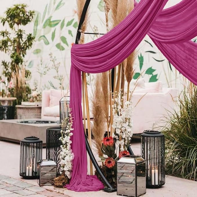 Wedding Arch Draping Fabric 30'' x 18FT Sheer Chiffon Arch Drape Backdrop 2 Panel Fuschia Drapes for Easter Bridal Shower Photo Booth Church Decor Birthday Party Outdoor Decor