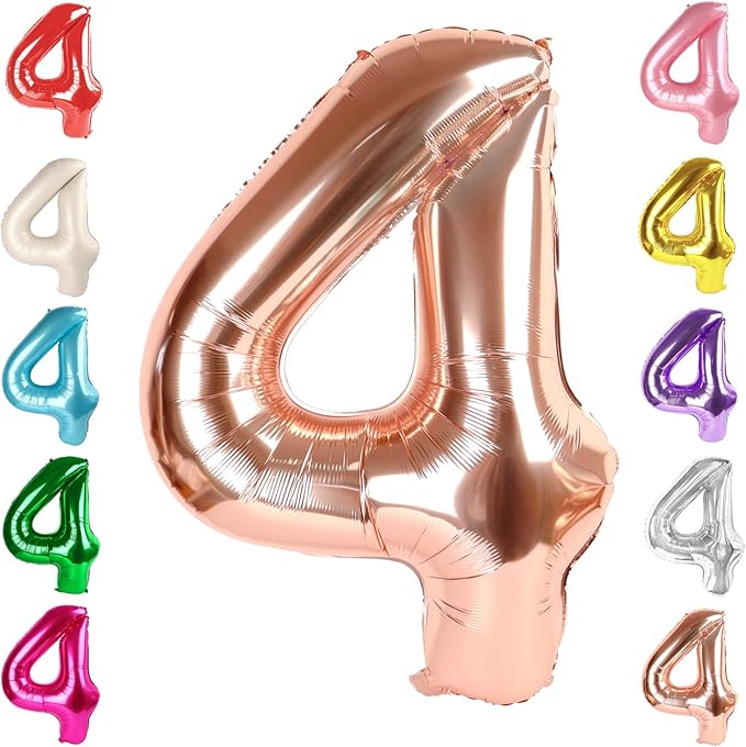 40 Inch Large Numbers Balloon, 4 Rose Gold Ballon for 4th 14 40 44 Birthday Party, Balloon 4 Number for Graduations Wedding Supplies