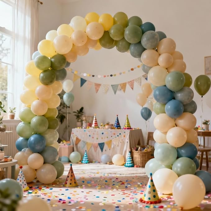 Sage Green Dusty Blue Yellow Balloons, 60Pcs 12 Inch Olive Green Dusty Blue Macaron Yellow Nude Balloons for Birthday Wedding Baby Shower Gender Reveal Wild One Party Deocrations