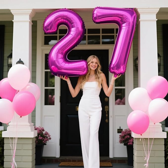 40 Inch Rose Purple Large Balloon Number 7 Balloon,Jumbo Mylar Foil Helium Balloon for 7 17 27 37 47 57 Birthday Digital Balloons for Birthday Party,Wedding Anniversary Party Decorations