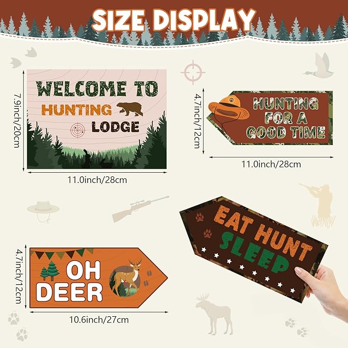 Hooqict 20 Pieces Hunting Party Decorations Hunting Themed Party Directional Signs for Camo Deer Birthday Party Decorations Welcome to Camouflage Party Supplies for Boys Men