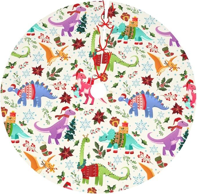 Cute Dinosaur Christmas Tree Skirt Xmas Tree Mat Halloween Christmas Tree Ornaments Decorations Holiday Party Indoor Outdoor 30"