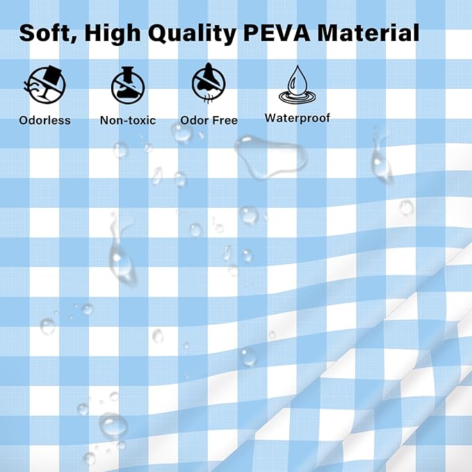 2 Pcs Light Blue Checkered Tablecloth 54 ×108 Inches Rectangle Blue Gingham Tablecloth Disposable Plastic Waterproof Table Cover for Outdoor Picnic, Kitchen, Holiday Birthday Party