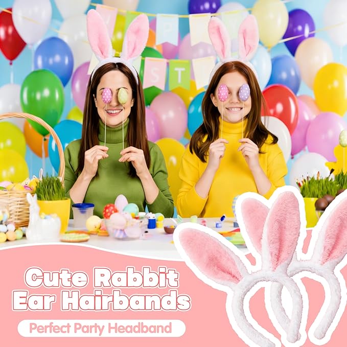 12Pcs Bunny Ears Headbands Plush Cute Rabbit Ear Hairbands Bunny Easter Halloween Costume Party Favors