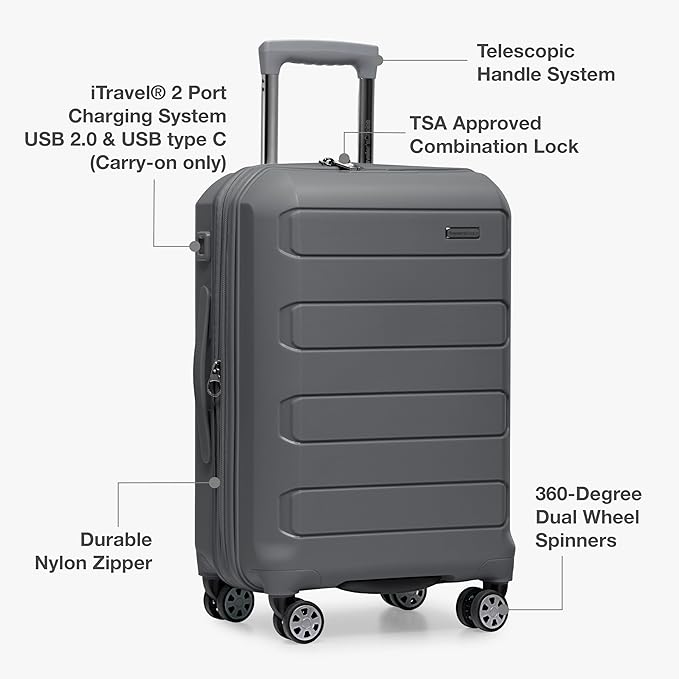 Traveler's Choice Pagosa Hardshell Expandable Luggage with Spinner Wheels, Gray, 30-Inch Large