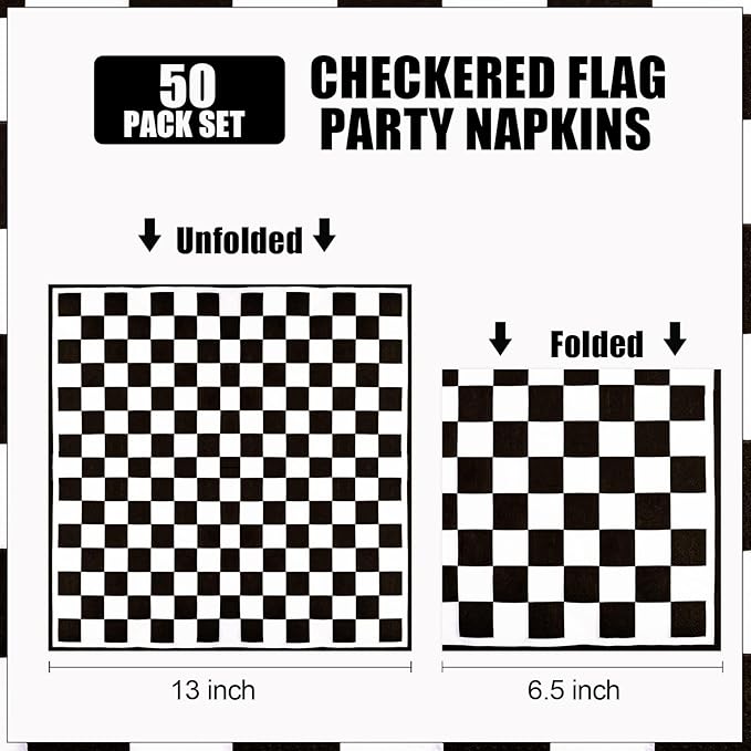 50PCS Checkered Flag Napkins, Disposable Black and White Race Car Birthday Napkins Racing Theme Party Supplies for Baby Shower, Kids, Men Decorations