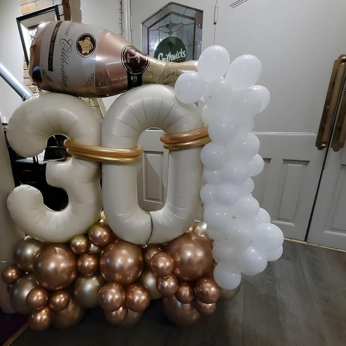 40 Inch Beige Number Balloon 3, Large Cream Number Foil Mylar Balloons for Birthday Party Celebration Decorations Supplies, Digital Balloons for Wedding Anniversary Events Decorations