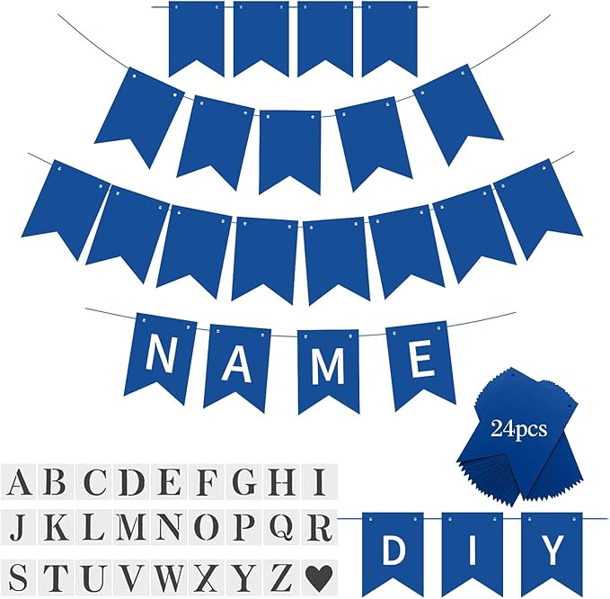 Custom Blue Banner kit, Custom Phrase Banner, Customize Your Party Banner Signs, Handwriting Banners Party Supplies Unique Decor With Letters A~Z and heart Stencil