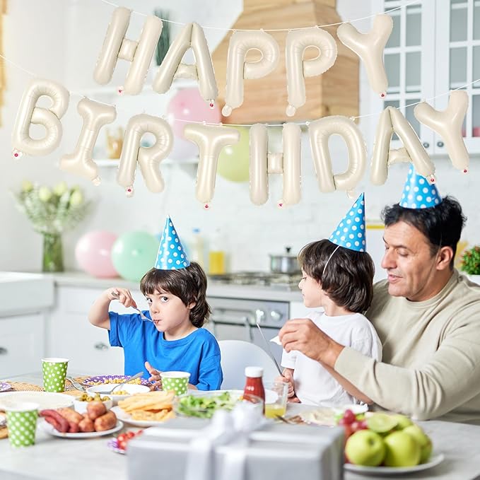 65 Pcs Cream Happy Birthday Balloons and 2 Sets A-Z Letters Foil Balloons, Beige 16 Inch Personalized Name Happy Birthday Banners for Wedding Baby Shower Anniversary Party Decorations (Cream)