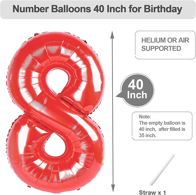 Number 18 Balloons, 40 Inch Balloons for Woman Man 18th Red Birthday Party Decoration, Foil Number Ballon for 18, 81 Valentine's Day, Anniversary, Bridal Shower, Graduation