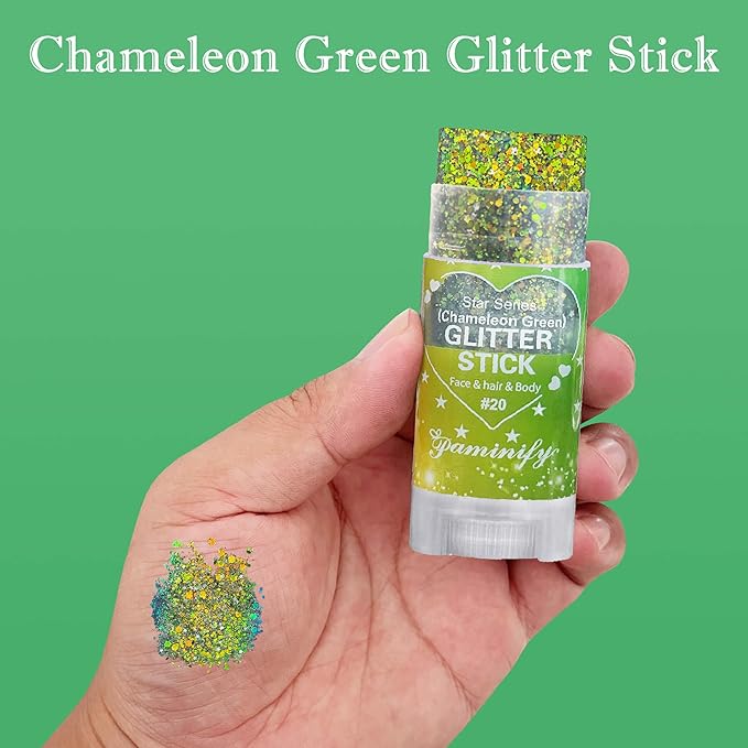 Gold Green Body Hair Glitter Stick,St Patricks Day Green Face Glitter,Waterproof Shimmer Saint Patricks Day Accessories,Mardi Gras Outfit for Women,Rave Carnival Singer Concert Makeup