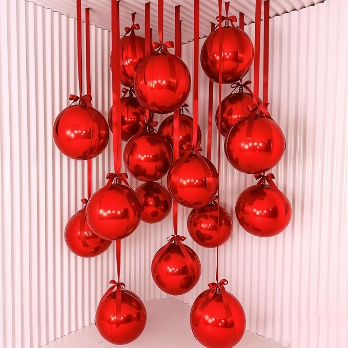 14 Pcs Red Round Foil Balloons 22/15/10 4D Ball Balloons Metallic Dark Red Balloon Ornament Mylar Balloon Chrome for Valentine's Day Birthday Graduation Wedding Anniversary Disco Party Decor