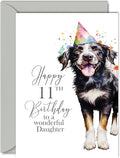 11th Birthday Cards for Daughter - Party Dog - Happy Birthday Card for 11 Year Old Daughter from Mum Dad, 5x7 Inch Bday Girl Girls Kids Greeting Cards Gift for Daughter Birthday Gifts