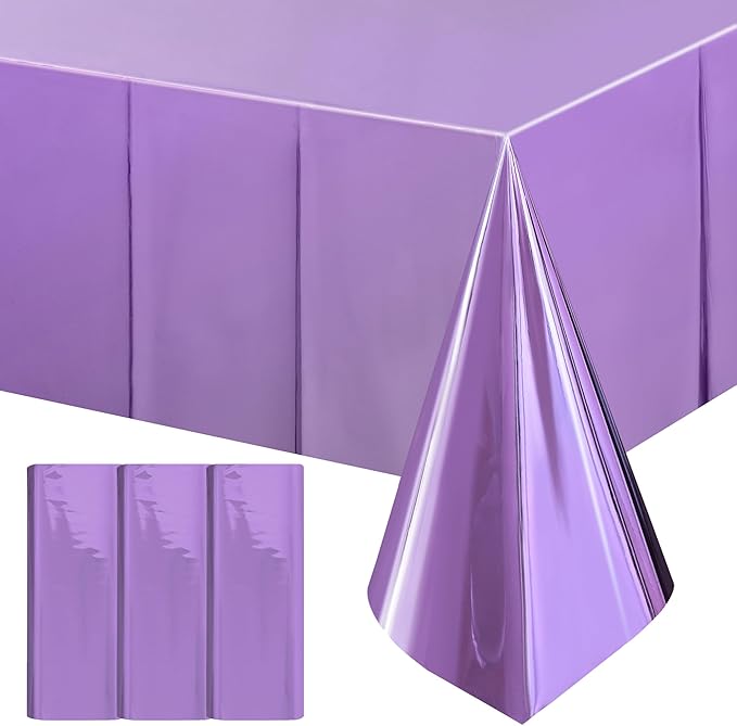 3pcs Purple Foil Metallic Tablecloth Shiny Party Table Cloth 54 * 72 Disposable Rectangle Decoration for Halloween Thanksgiving Christmas Graduation Birthday Party