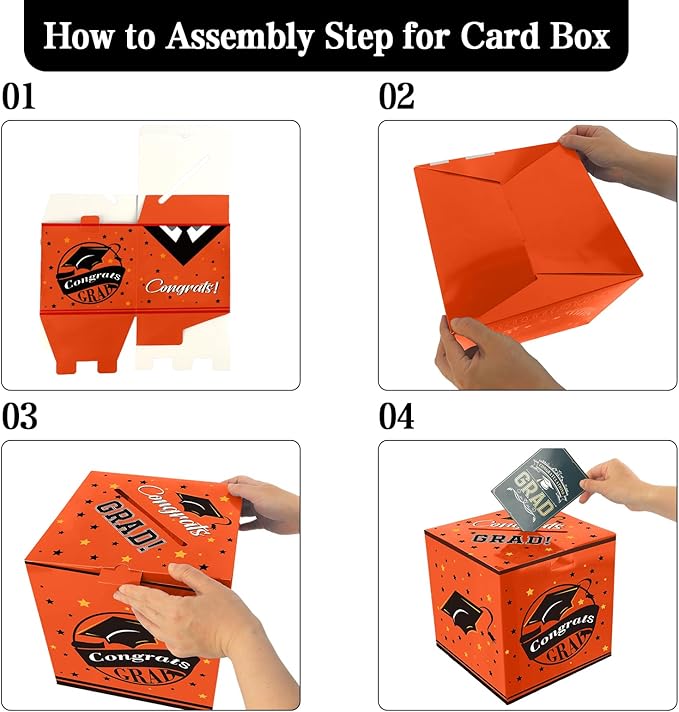 Graduation Card Box, Graduation Party Decorations 2025, Orange Graduation Box, Graduation Card Holder, Foldable Cardboard Congrats Grad Card Gift Box for Graduation Party Supplies Party Favors