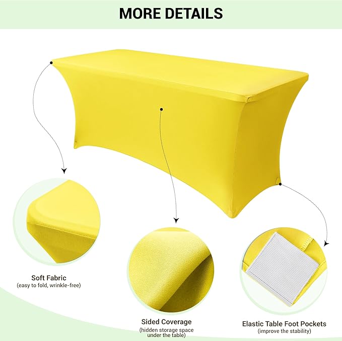 Obstal 8Ft Stretch Spandex Table Cover for Standard Folding Tables - 2 Pack Universal Rectangular Fitted Tablecloth for Party, Banquet, Events, Trade Show (Yellow, 96L x 30W x 30H Inches)