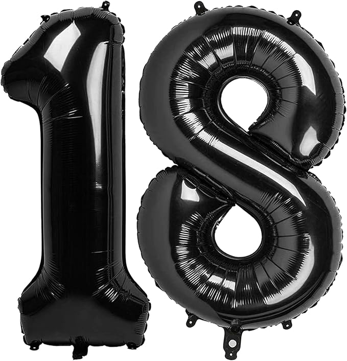Number 18 Balloons, Balloons for Man Woman 18th Black Birthday Party Decoration, 40 Inch Foil Number Ballon for 18, 81 Anniversary, Bridal Shower, Graduation, Halloween, New Year