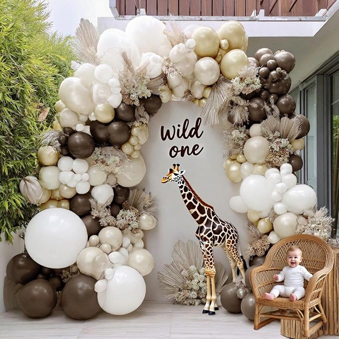 Brown White Balloon Garland Double Stuffed Dark Brown Beige Sand White Pearl Gold Balloon Arch Kit for Neutral Baby Shower Birthday Wedding Woodland Teddy Bear Party Decorations