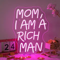 Lucunstar Mom I Am A Rich Man Neon Sign Pink Neon Signs for Wall Decor Pink LED Light for Bedroom Decor USB Connectivity Led Neon Signs for Home Boys Room Man Cave Gifts for Teens
