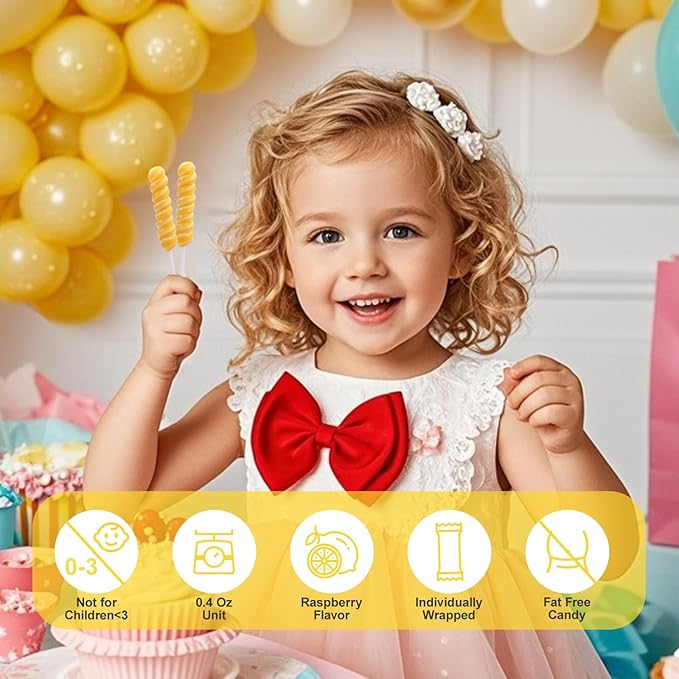 Twisty Lollipop, Yellow Twist Lollipops Individually Wrapped Bulk, Kid's Whirley Lollipops Candy for Decorating Birthday, 12g Lemon Flavor 30 Pack