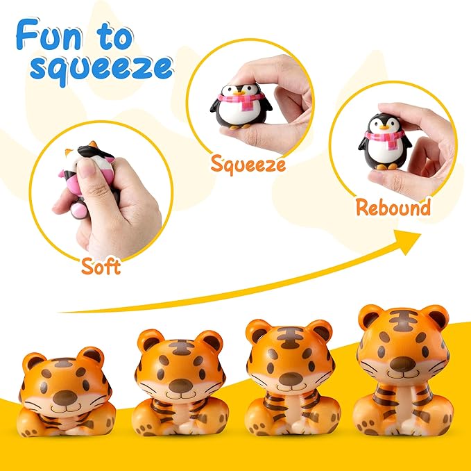 Party Favors for Kids 24PCS Safari Animal Cute Squishy Keychains Toys,Goodie Bag Stuffers, Pinata Stuffers,Birthday Gifts for Boys & Girls,Treasure Chest Prizes,Classroom Prizes for Kids