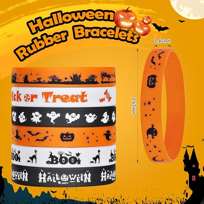Halloween Rubber Bracelets 30 PCS Bulk Halloween Party Favors for Kids Supplies Silicone Wristbands for Gifts Toys Trick or Treat Goodie Bag Fillers Student Classroom Prizes for Kids Teens Girls Boys