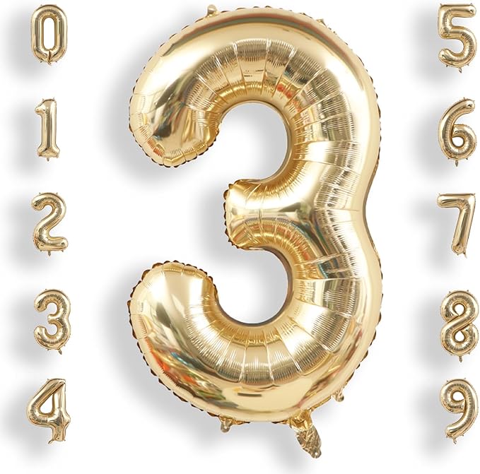 AULE 40 Inch Large 3 Balloon Numbers Light Gold, Big Foil Number Balloons, Giant Helium Happy Birthday Party Decorations for Man and Women, Huge Mylar Anniversary Party Supplies